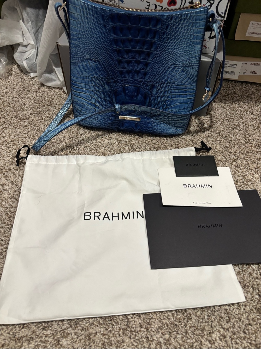 Brahmin Blue Croc-Embossed Leather Crossbody Bag